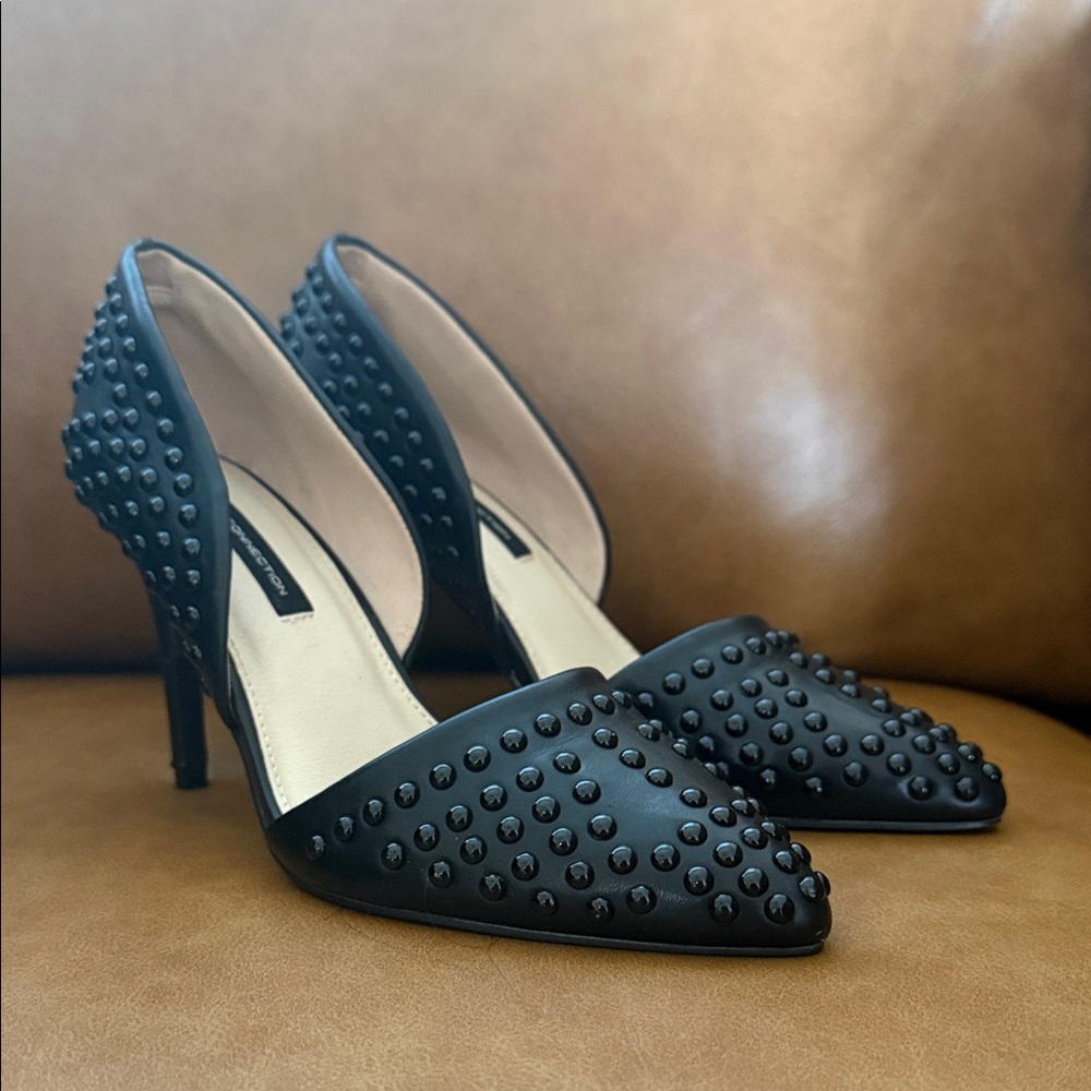 French Connection Black Studded Pointed-Toe Heels